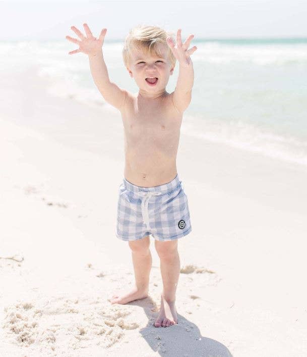 Blue Check Swim Trunks