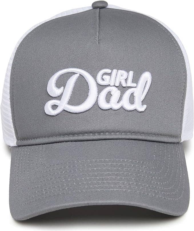 5 Panel 3D Embroidery Trucker Hat: Girl Dad (Grey)