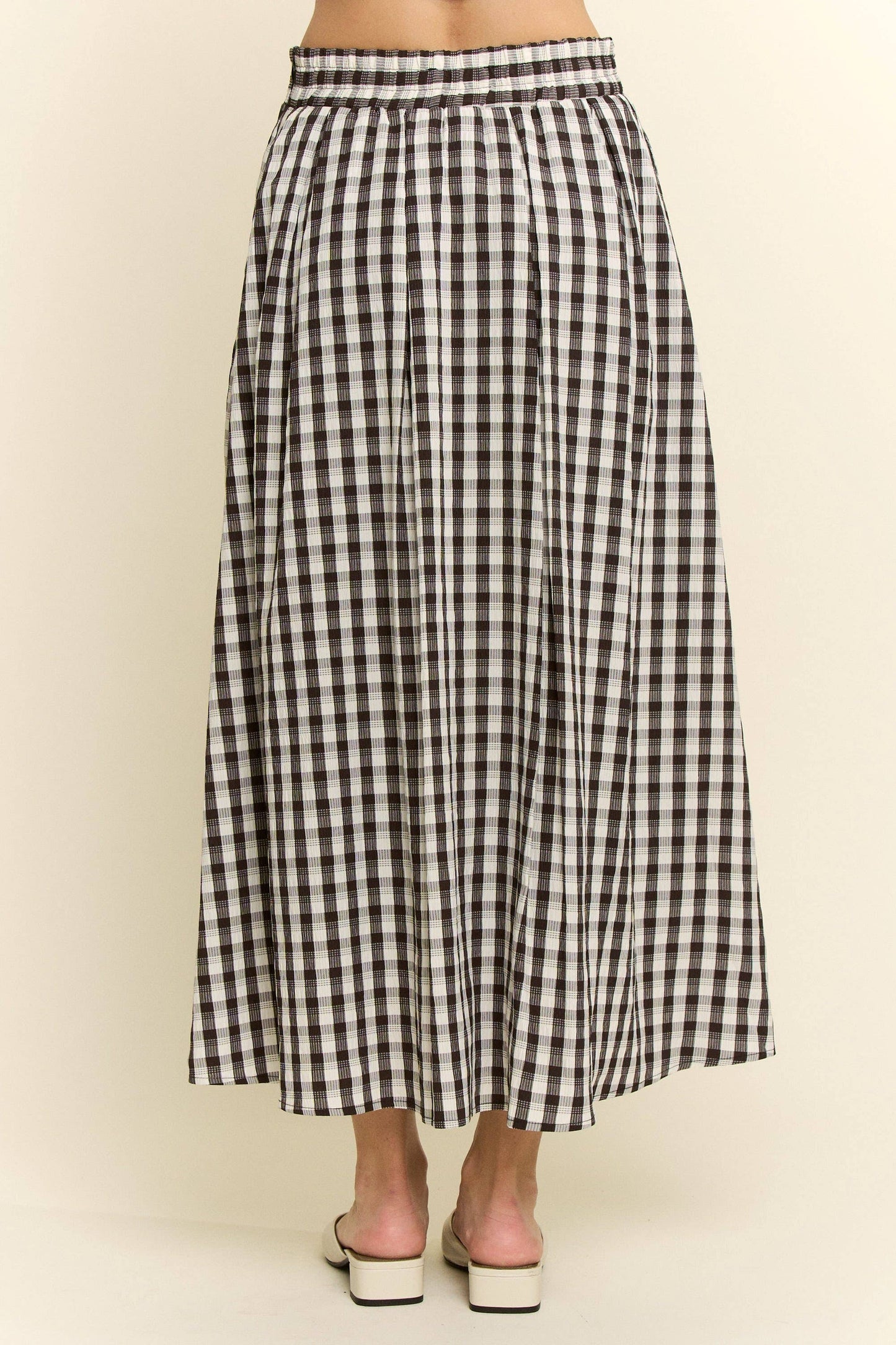 GINGHAM CHECK PLEATED MIDI SKIRT