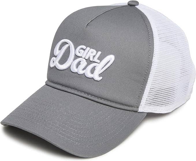 5 Panel 3D Embroidery Trucker Hat: Girl Dad (Grey)