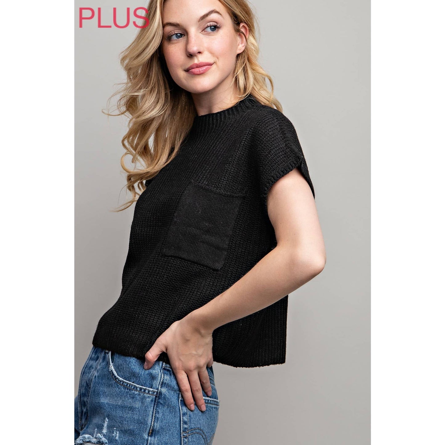 PLUS DROP SHOULDER RIB-KNIT SWEATER TOP