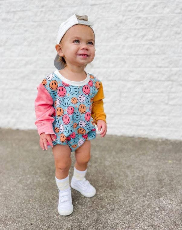 Long Sleeve Bubble Romper - Retro Happy Face