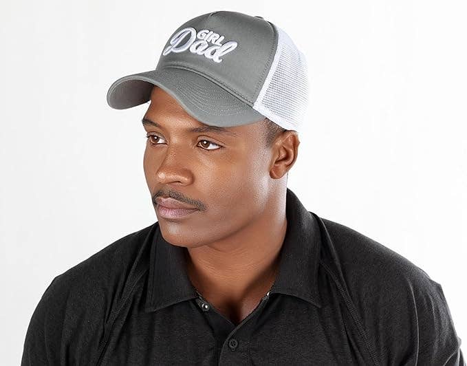 5 Panel 3D Embroidery Trucker Hat: Girl Dad (Grey)