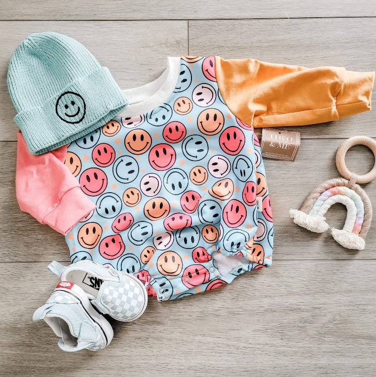 Long Sleeve Bubble Romper - Retro Happy Face