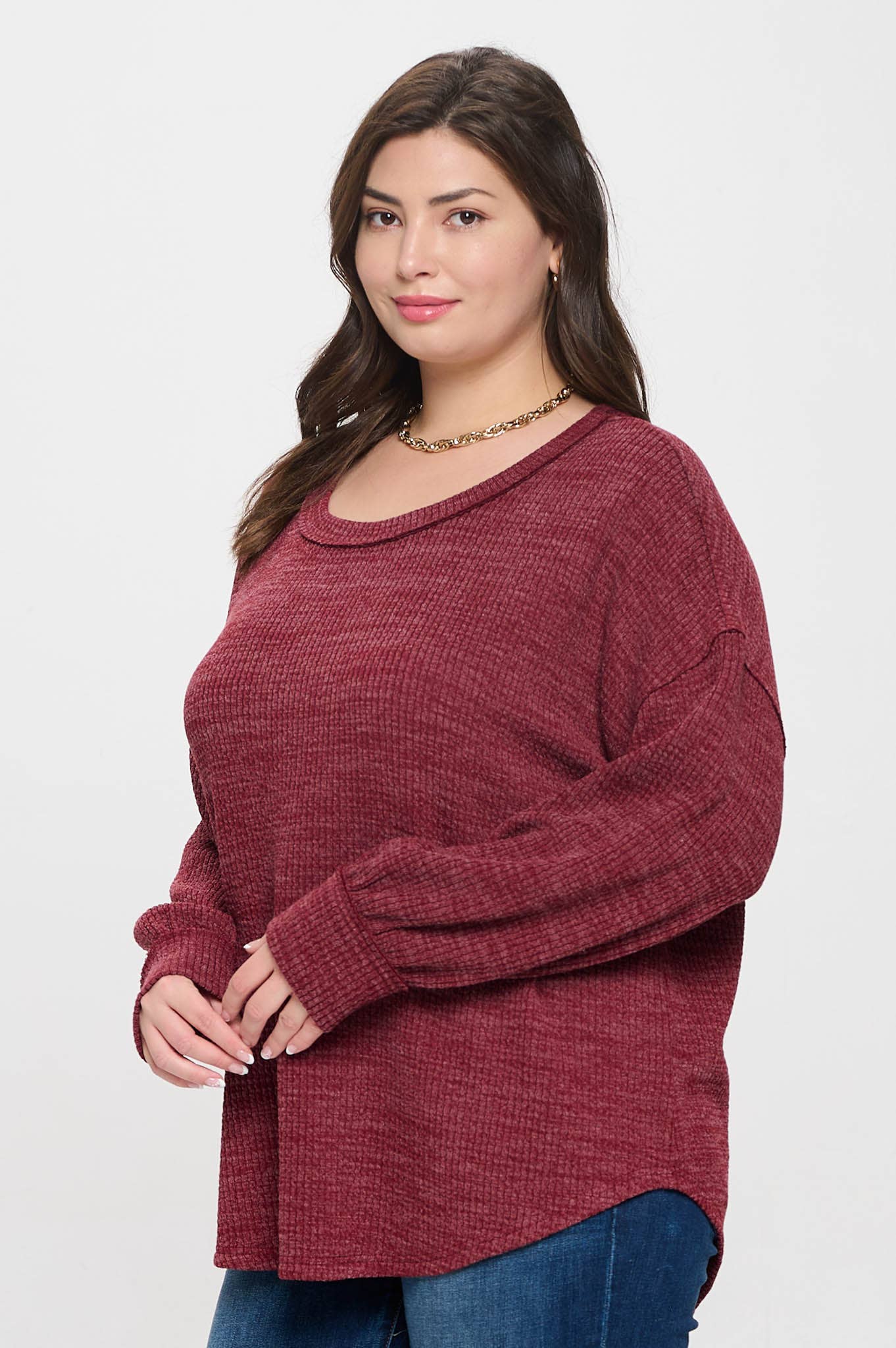 PLUS DROP SHOULDER LONG SLEEVE SWEATER KNIT TOP