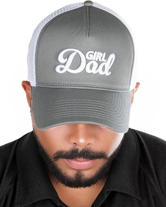 5 Panel 3D Embroidery Trucker Hat: Girl Dad (Grey)