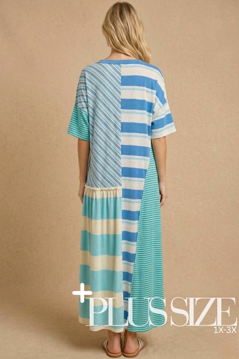 Mixed-Stripe Patchwork Maxi Dress