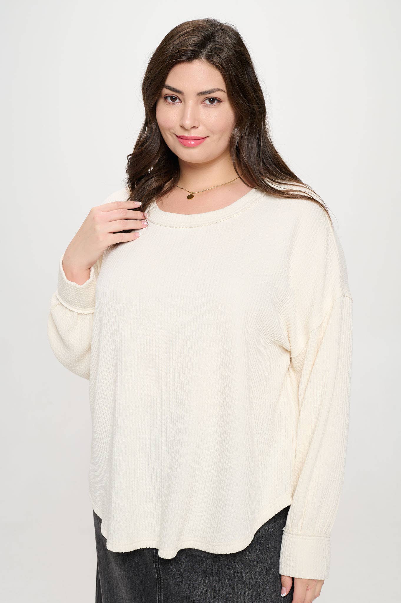 PLUS DROP SHOULDER LONG SLEEVE SWEATER KNIT TOP