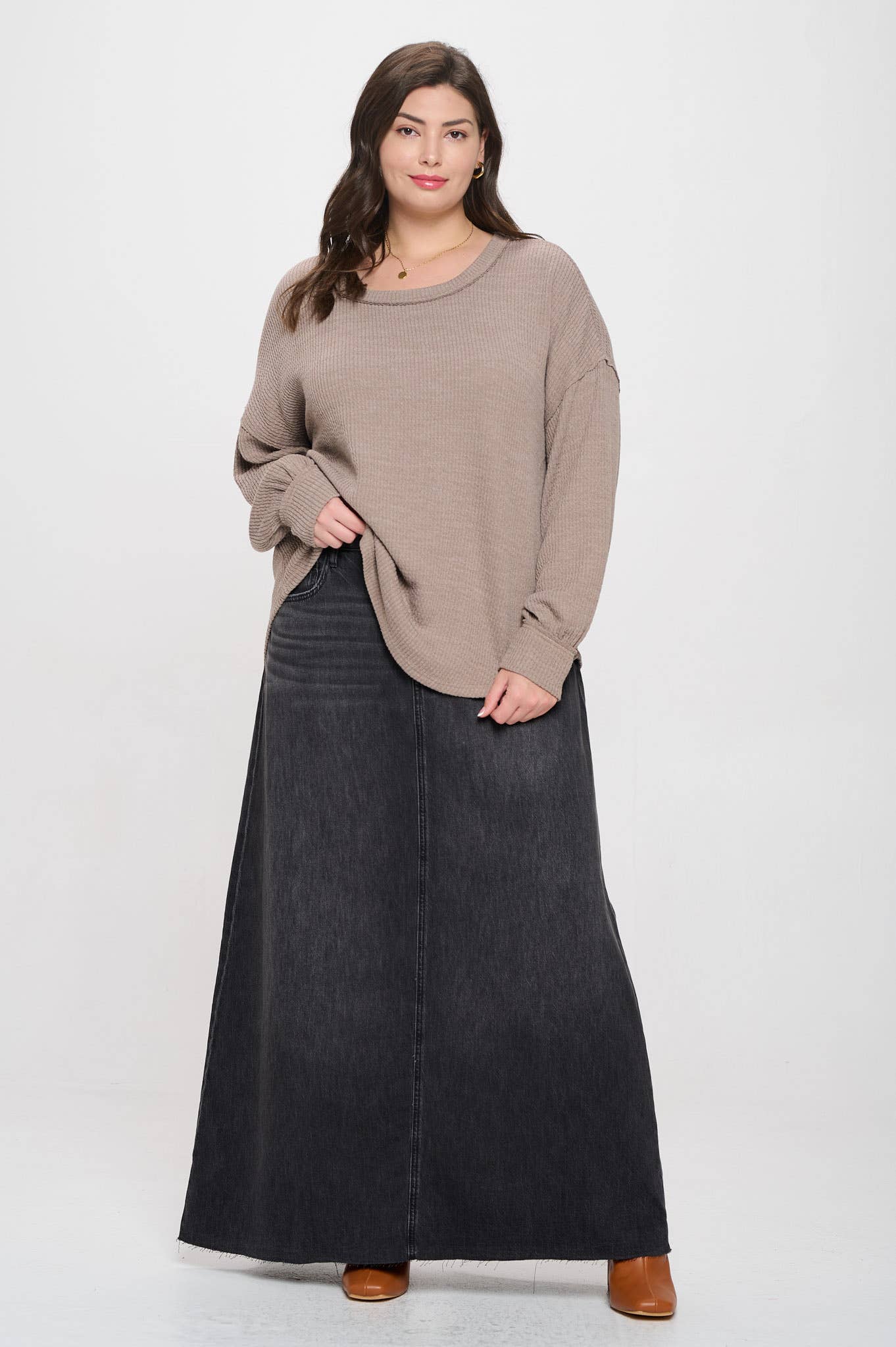 PLUS DROP SHOULDER LONG SLEEVE SWEATER KNIT TOP
