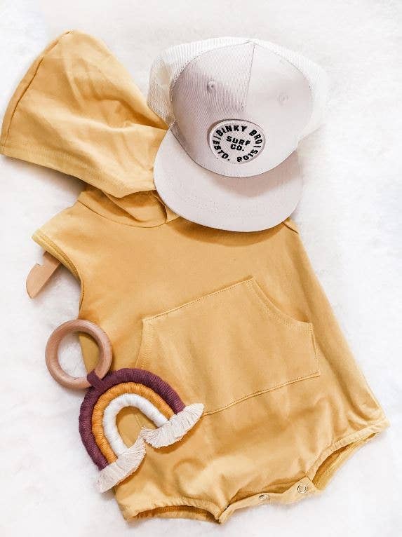 Unisex Hooded Pocket Sleeveless Bubble Romper - Mustard