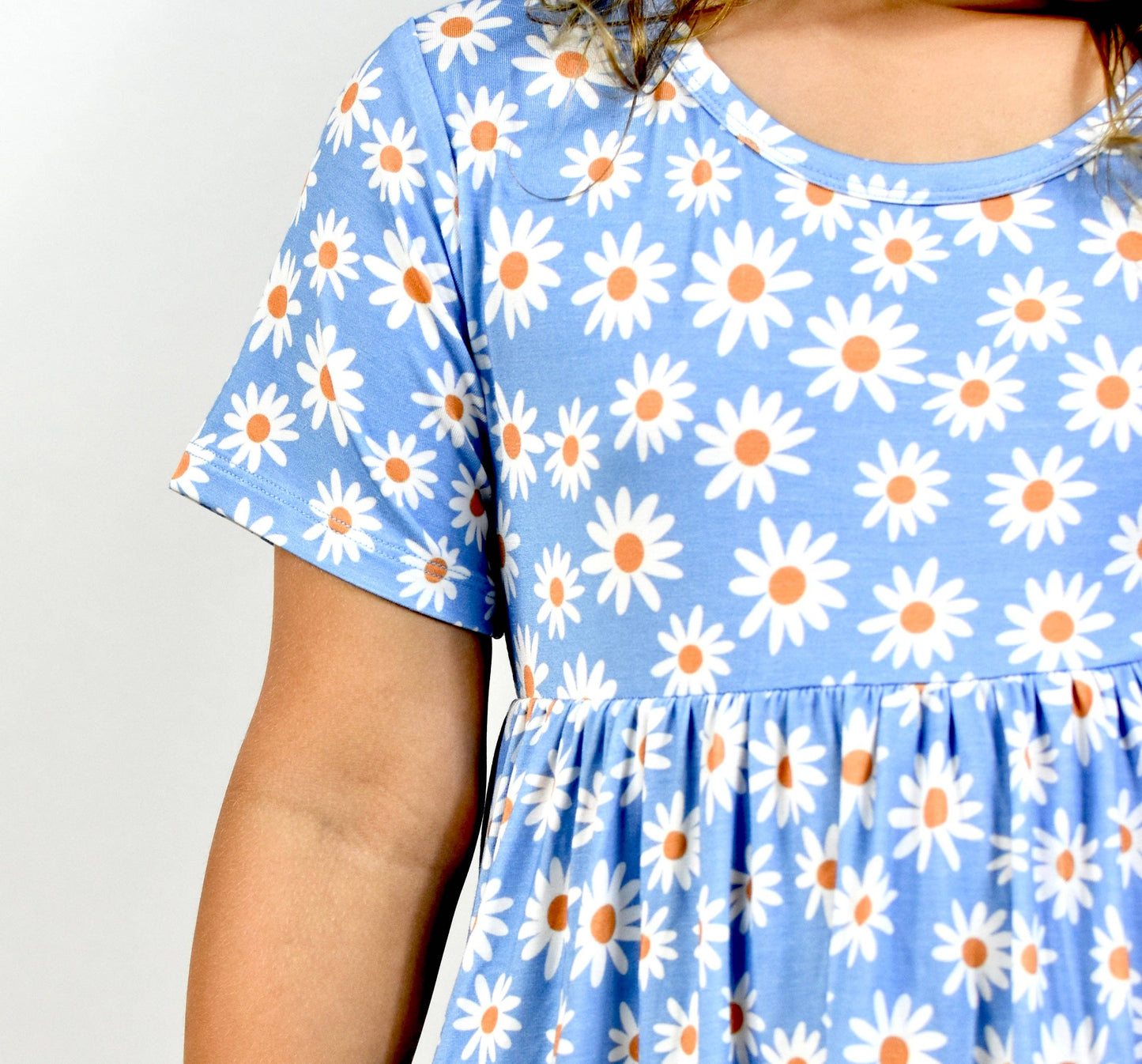 Bamboo Blue Daisy Twirl Dress with Pockets