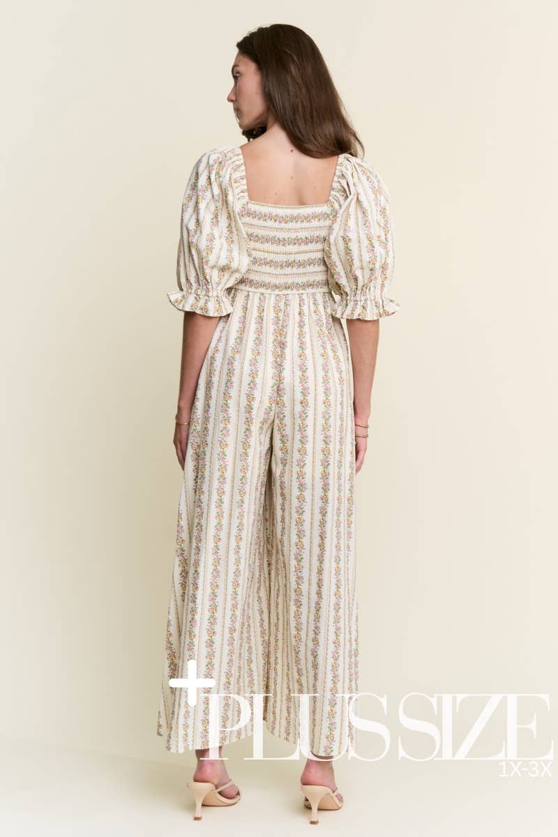 Floral Stripe Wide-Leg Jumpsuit in PLUS SIZE