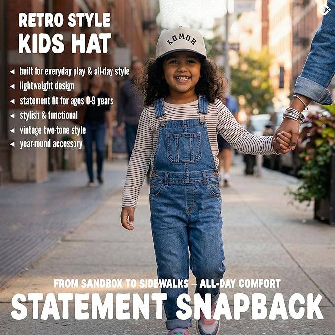 Kids 2-Tone Vintage Cap - Howdy (Upside Down) - Black/Beige