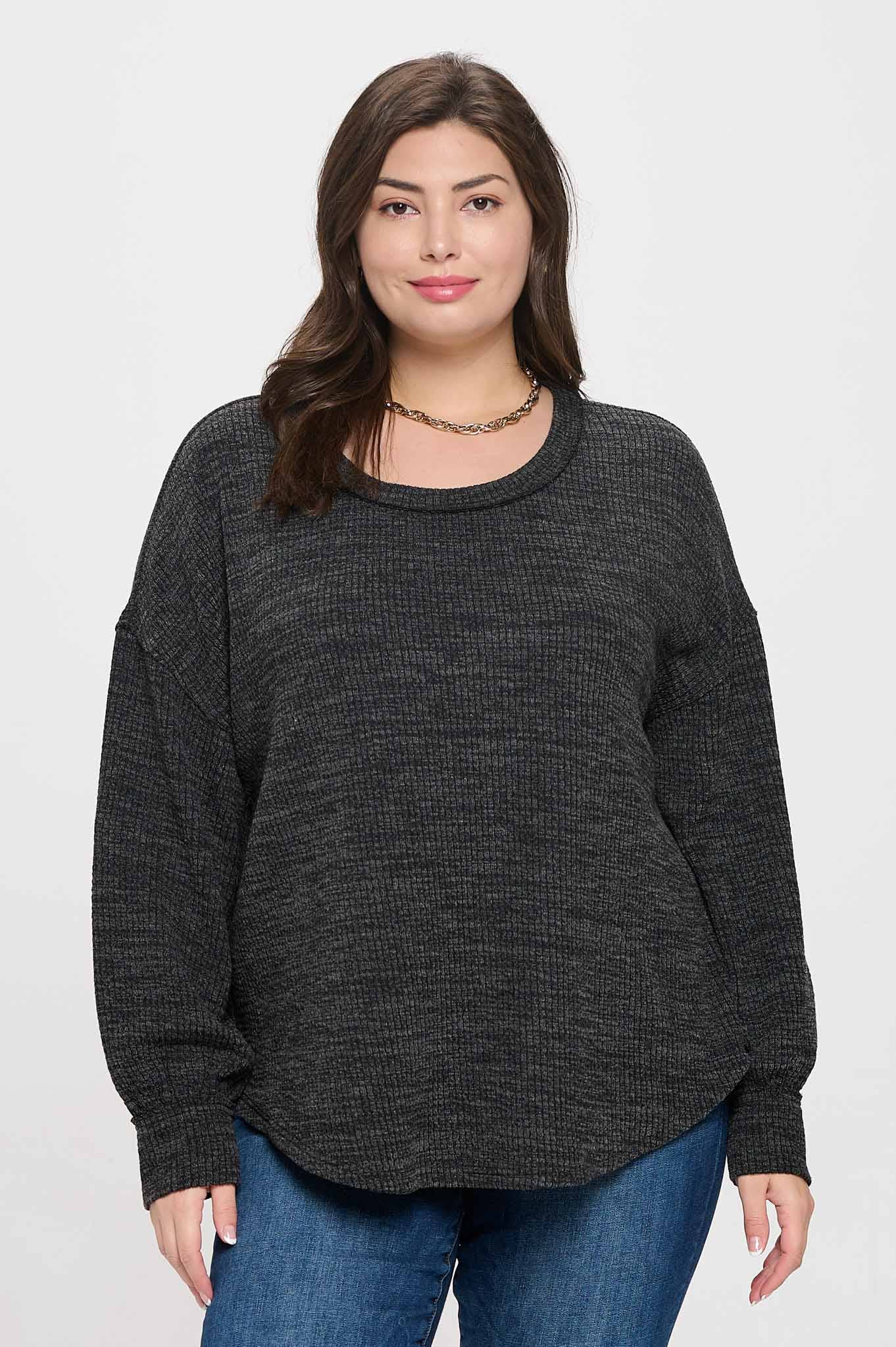 PLUS DROP SHOULDER LONG SLEEVE SWEATER KNIT TOP