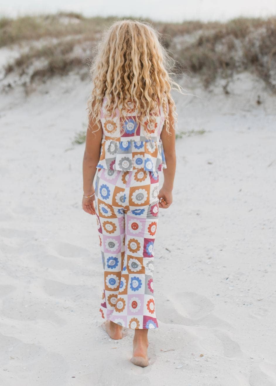 Retro Daisy Checkered Bell Bottom Set