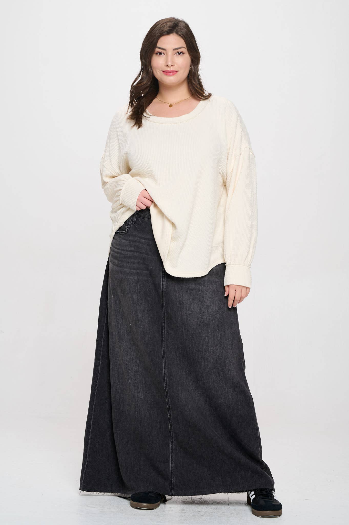 PLUS DROP SHOULDER LONG SLEEVE SWEATER KNIT TOP