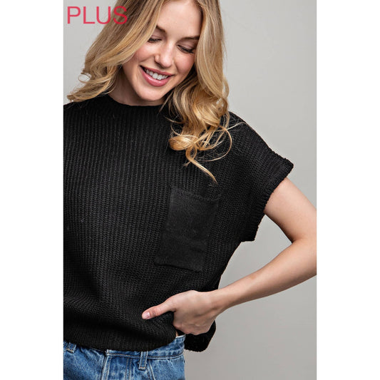 PLUS DROP SHOULDER RIB-KNIT SWEATER TOP