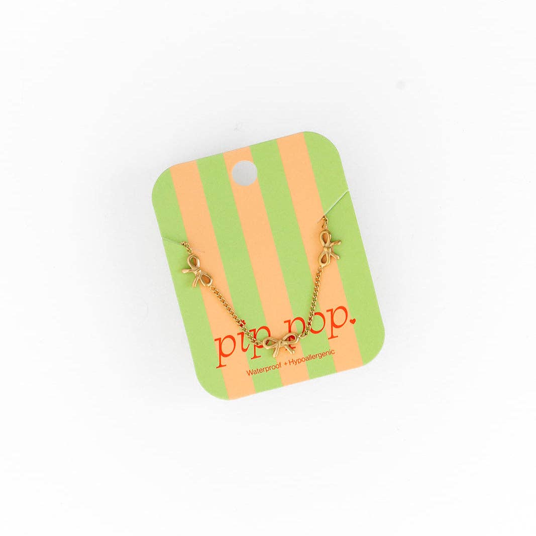 Bow Repeat Necklace Earrings - Hypoallergenic, Girl Gift