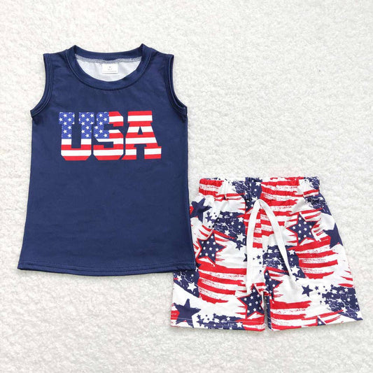 Baby Boys USA Top Flag Red Stripes Shorts 4th Of July Clothe