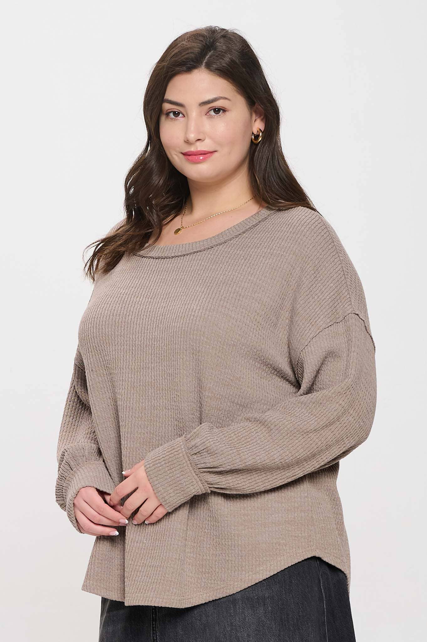 PLUS DROP SHOULDER LONG SLEEVE SWEATER KNIT TOP