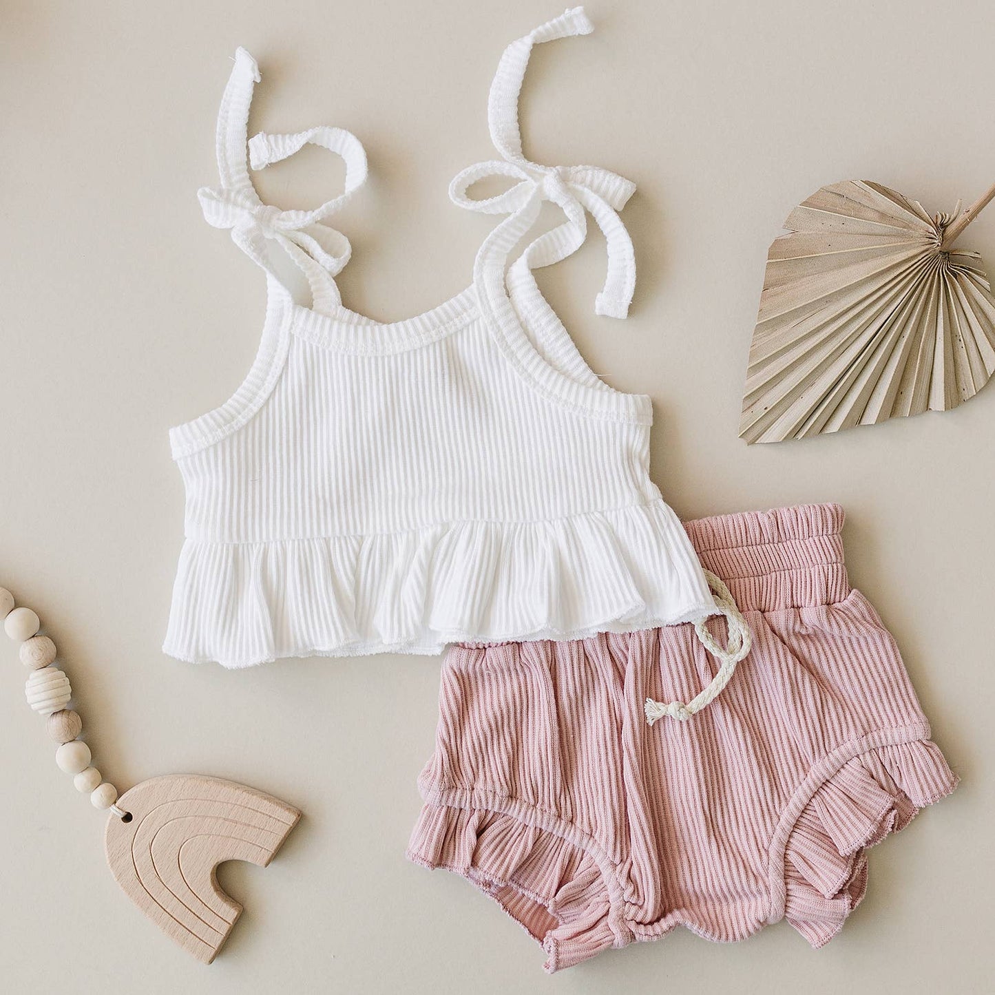 Crop Top Ribbed Shorts Set