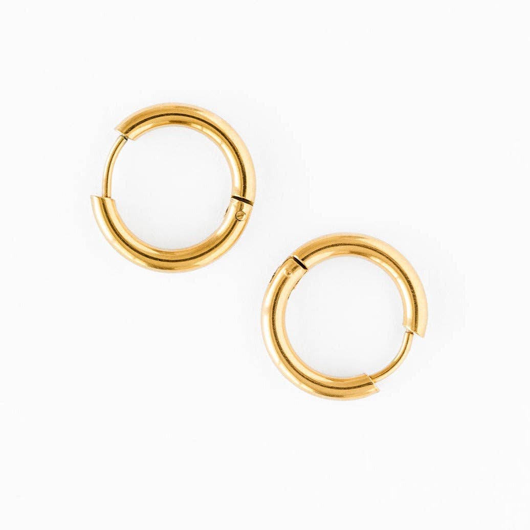Endless Hoop Stud Earrings - Hypoallergenic, Flat Back, Girl: Gold / 12mm