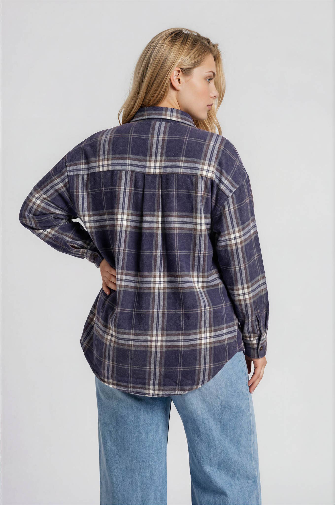 PLUS PLAID BOXY BUTTON COLLARED LONG SLEEVE SHIRT