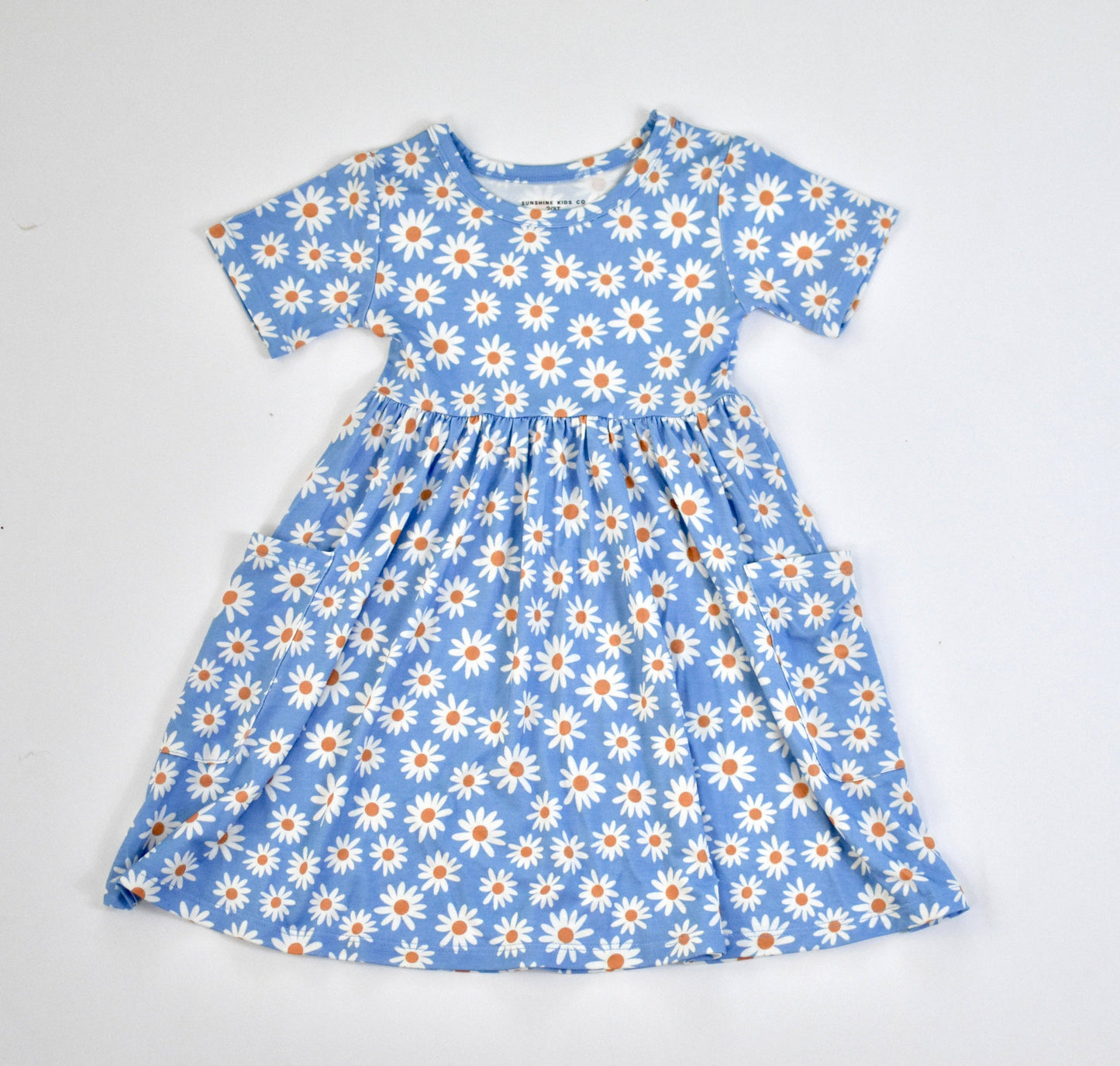 Bamboo Blue Daisy Twirl Dress with Pockets