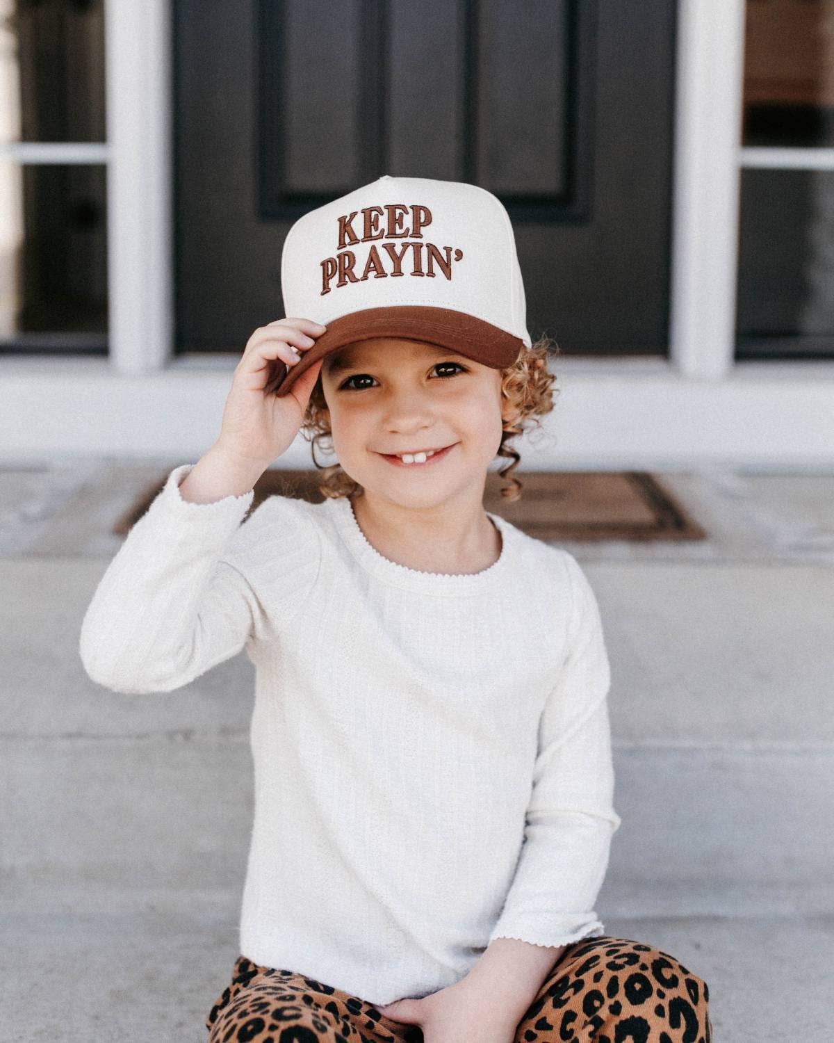 Keep Prayin' KIDS Hat - Brown & Off-White