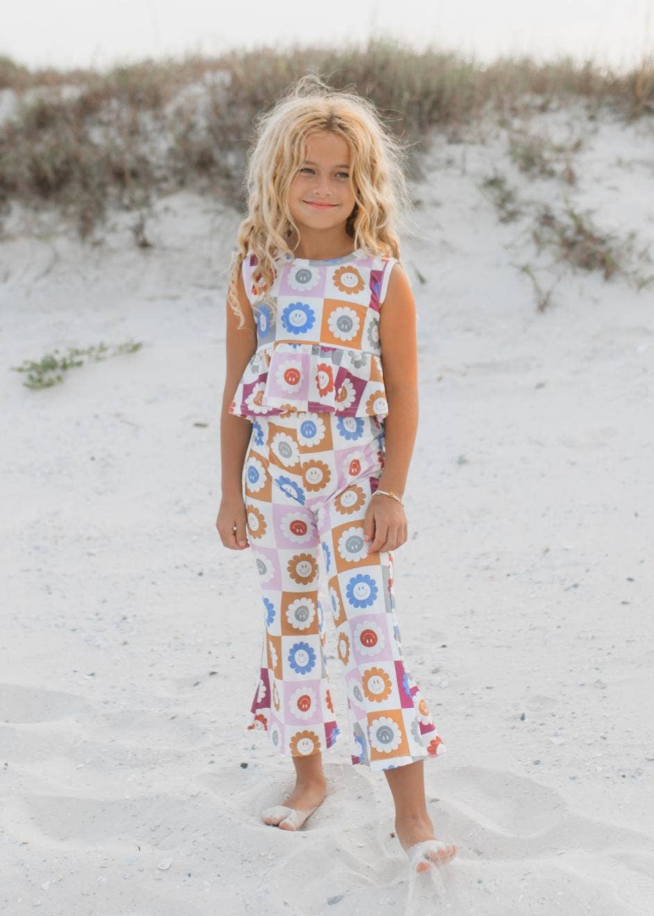 Retro Daisy Checkered Bell Bottom Set