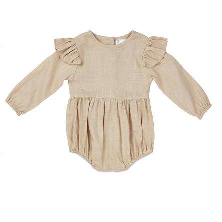 Oatmeal Flutter Sleeve Linen Baby Romper