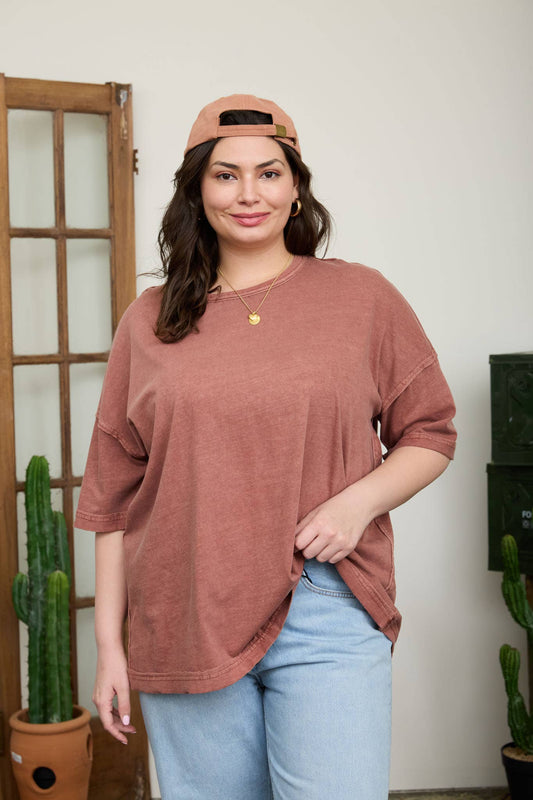 PLUS WASHED EXPOSED SEAM RELAXED KNIT T-SHIRT
