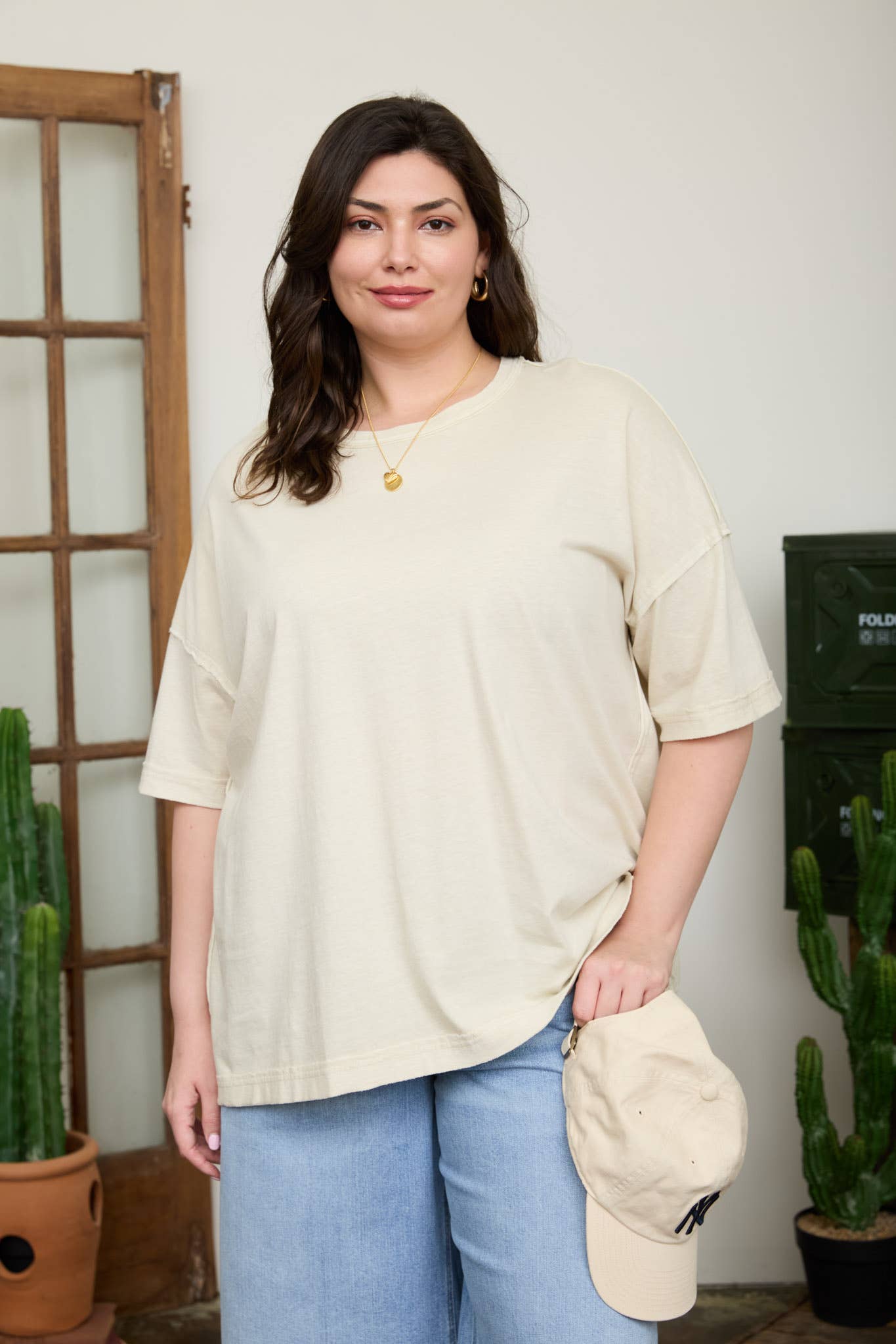 PLUS WASHED EXPOSED SEAM RELAXED KNIT T-SHIRT