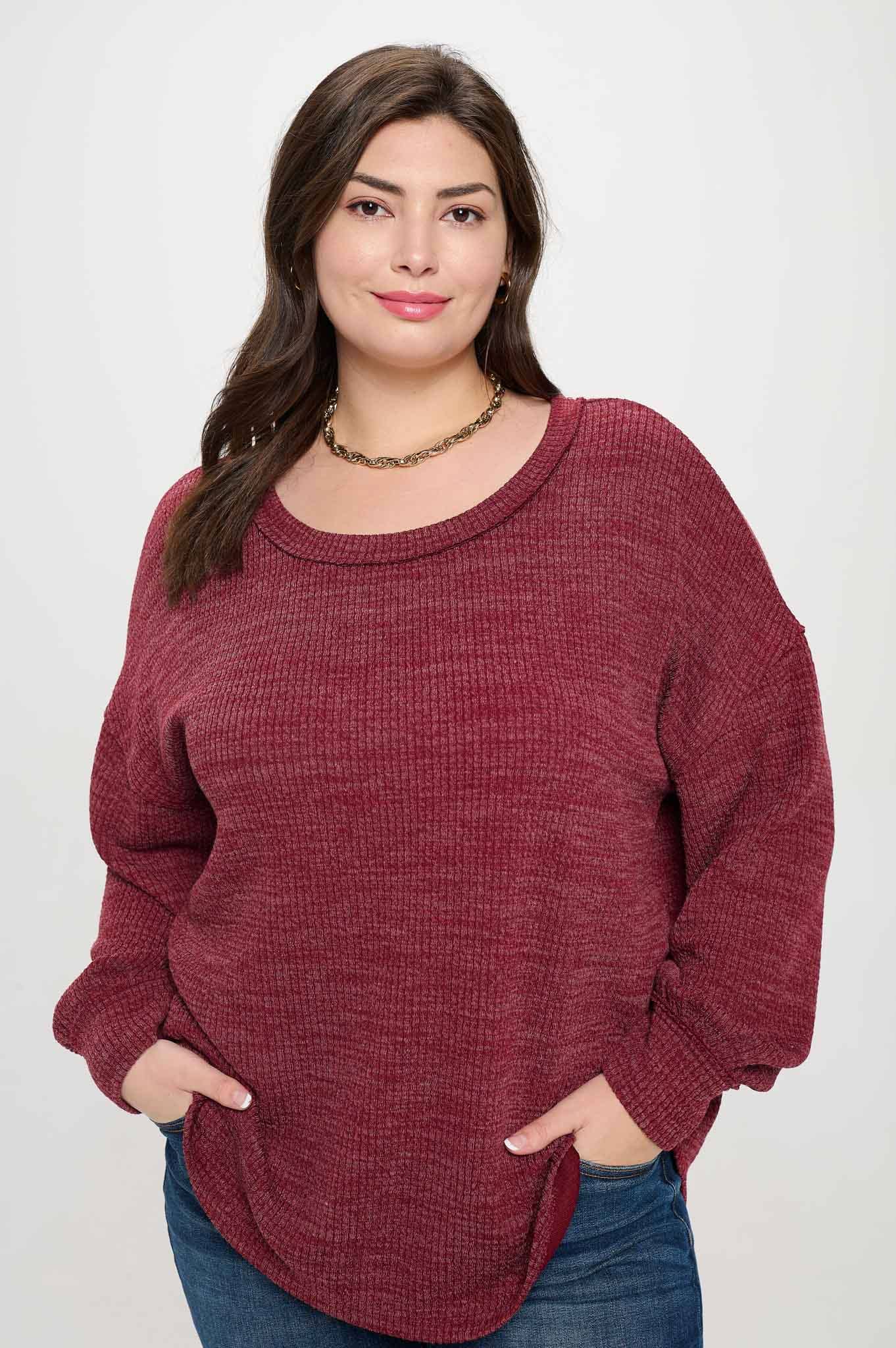 PLUS DROP SHOULDER LONG SLEEVE SWEATER KNIT TOP
