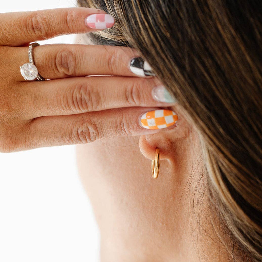 Endless Hoop Stud Earrings - Hypoallergenic, Flat Back, Girl: Gold / 12mm