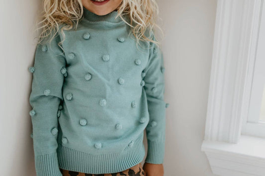 Teal Pom Pom Sweater