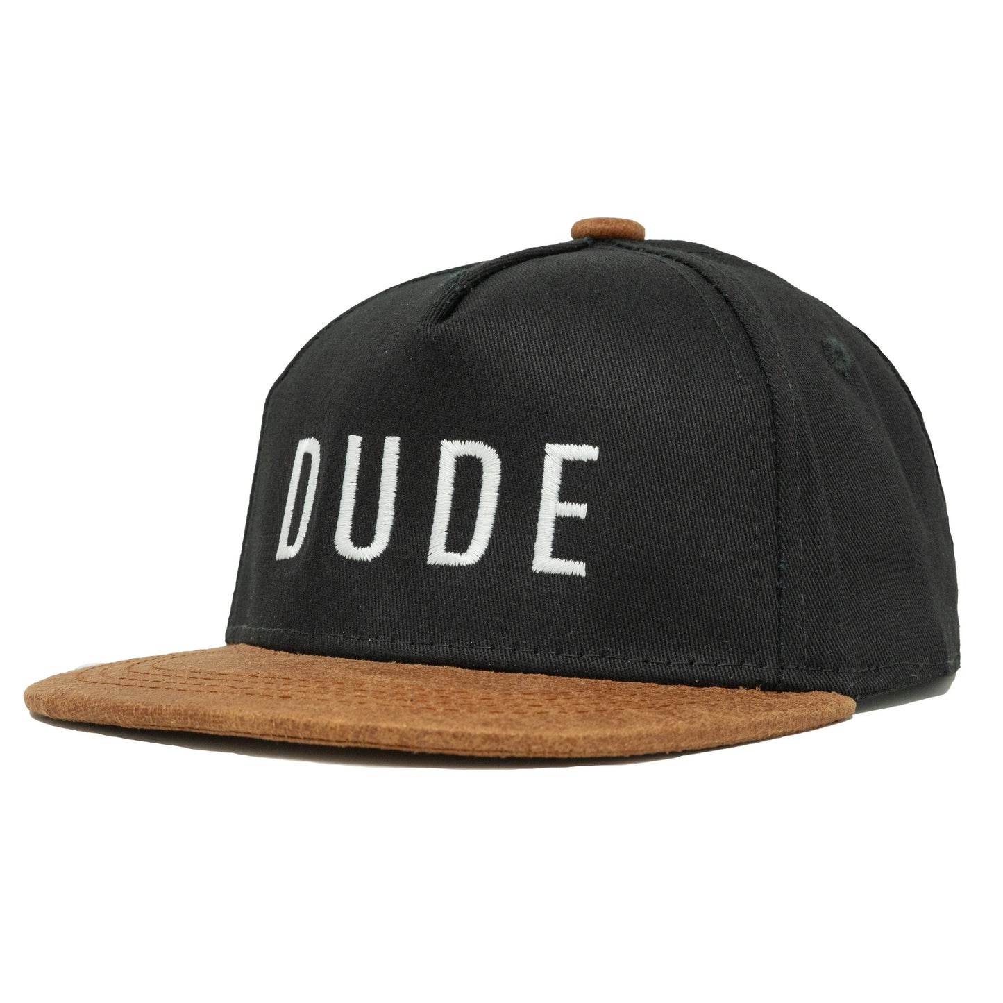 Flat Brim Trucker Hat - Dude - Black/Faux Leather