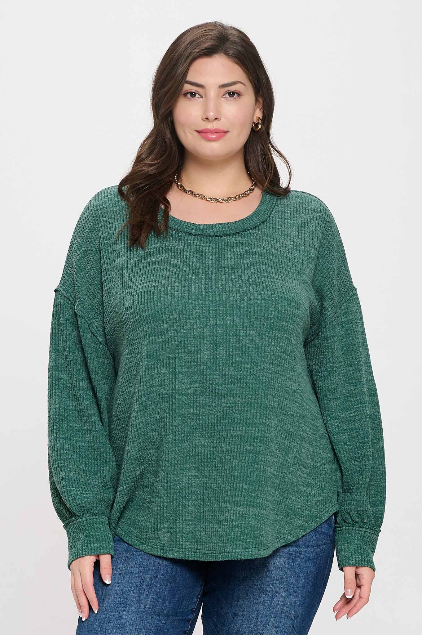 PLUS DROP SHOULDER LONG SLEEVE SWEATER KNIT TOP