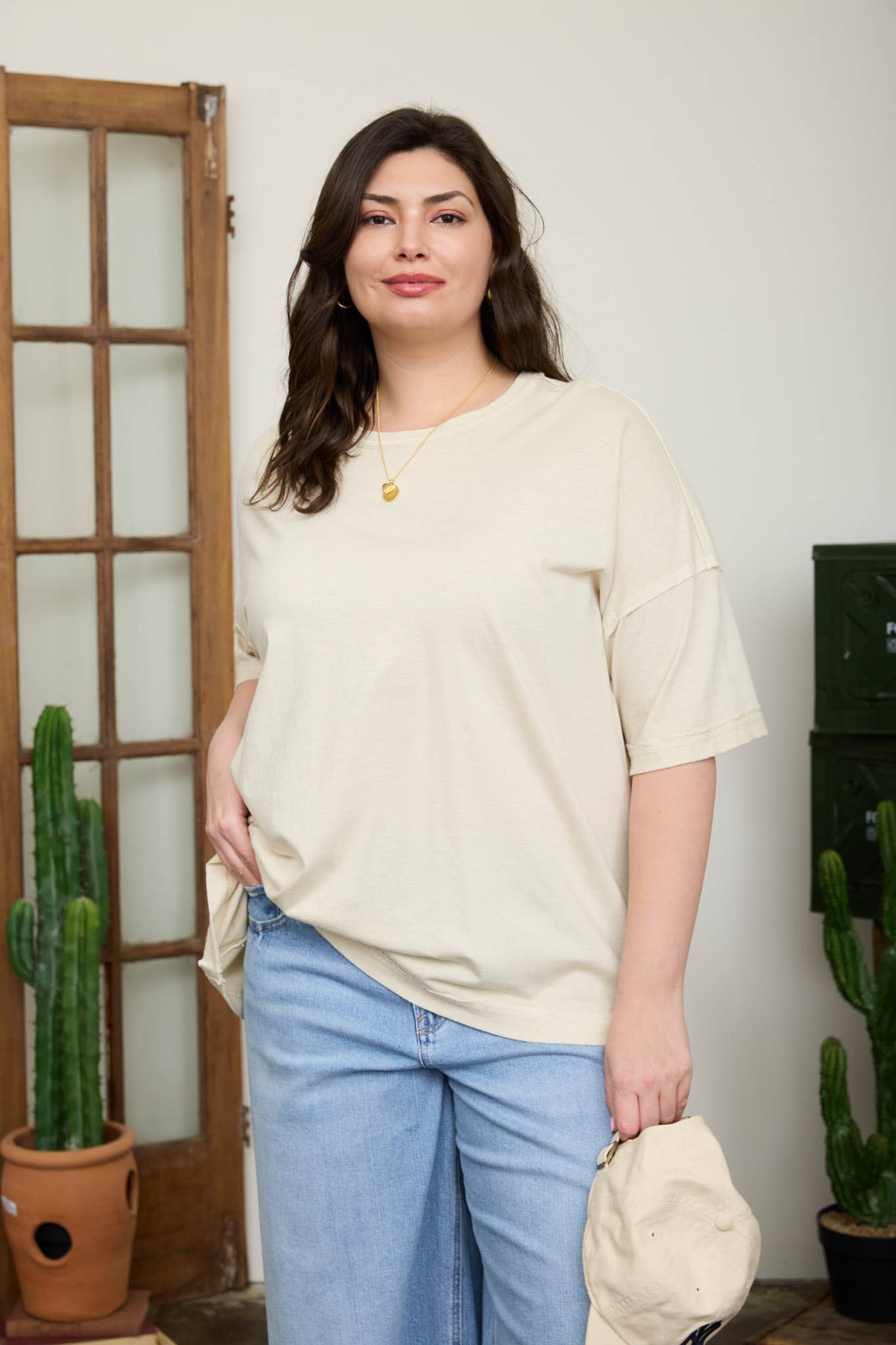 PLUS WASHED EXPOSED SEAM RELAXED KNIT T-SHIRT