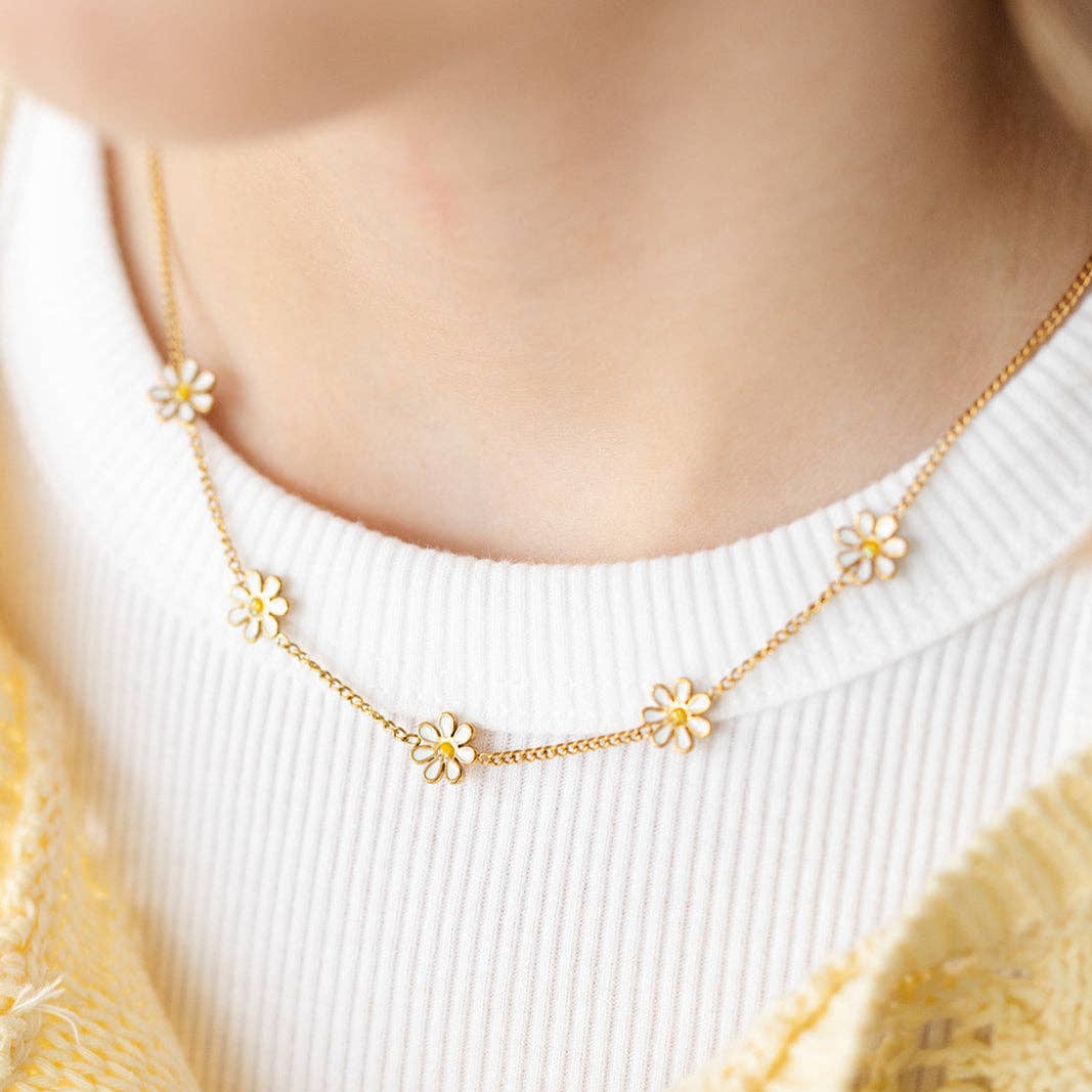 Daisy Repeat Necklace Earrings - Hypoallergenic, Girl Gift
