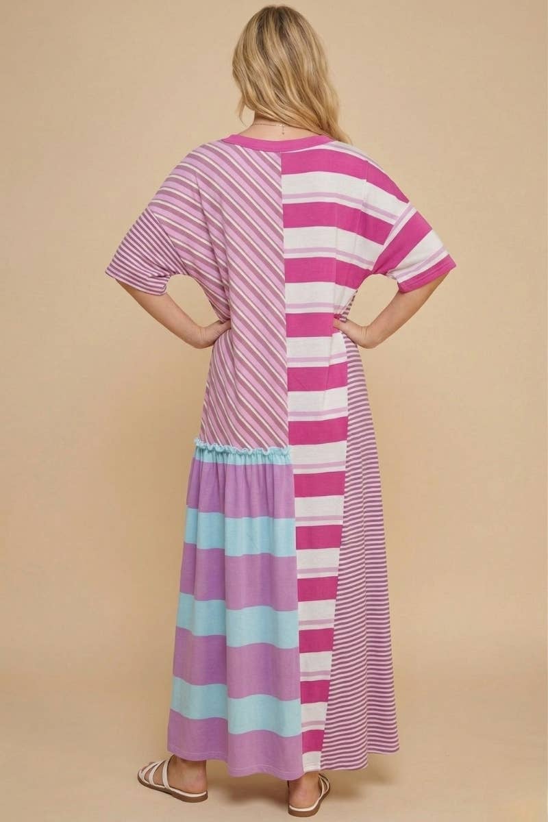 Mixed-Stripe Patchwork Maxi Dress