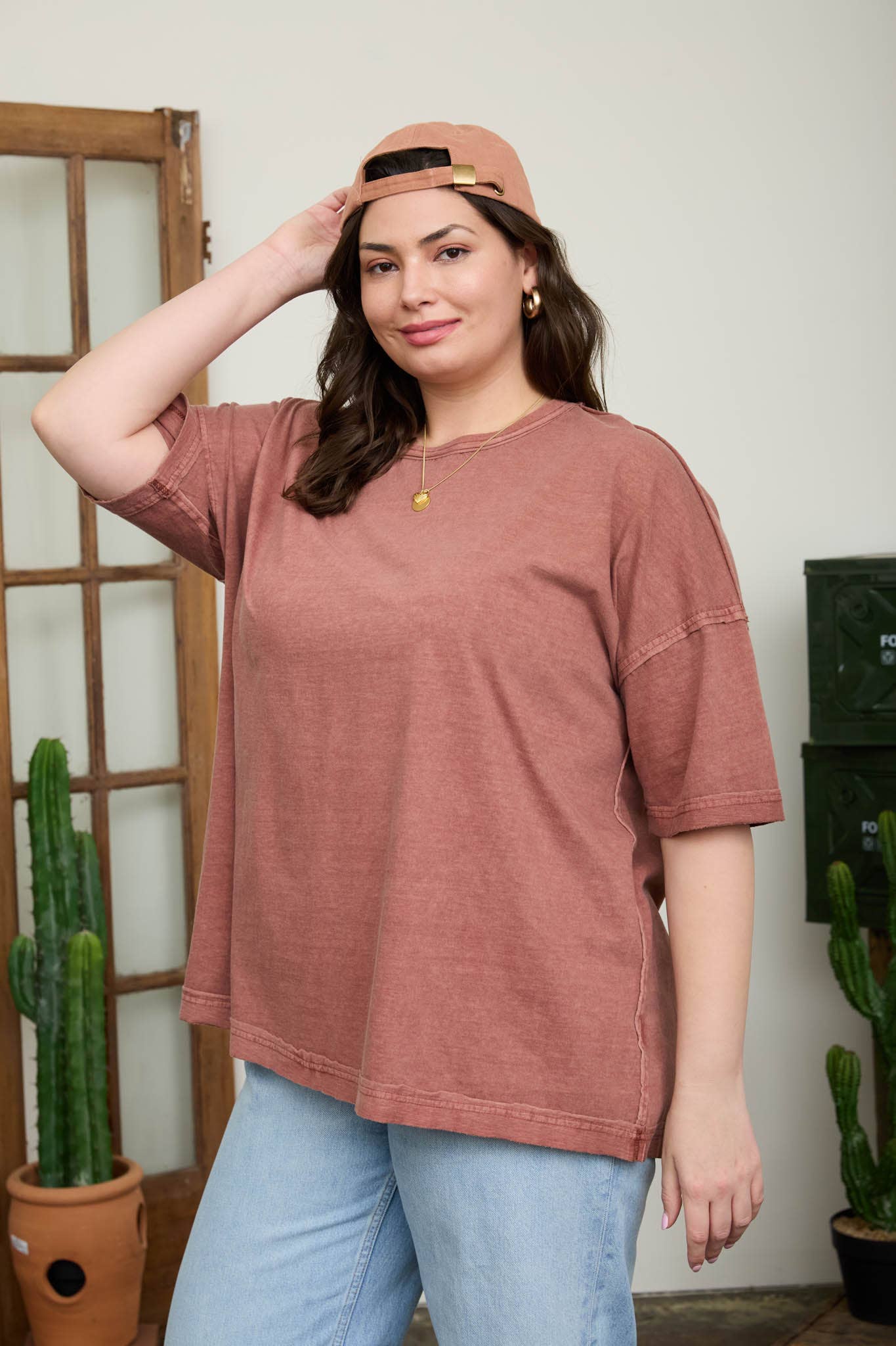 PLUS WASHED EXPOSED SEAM RELAXED KNIT T-SHIRT