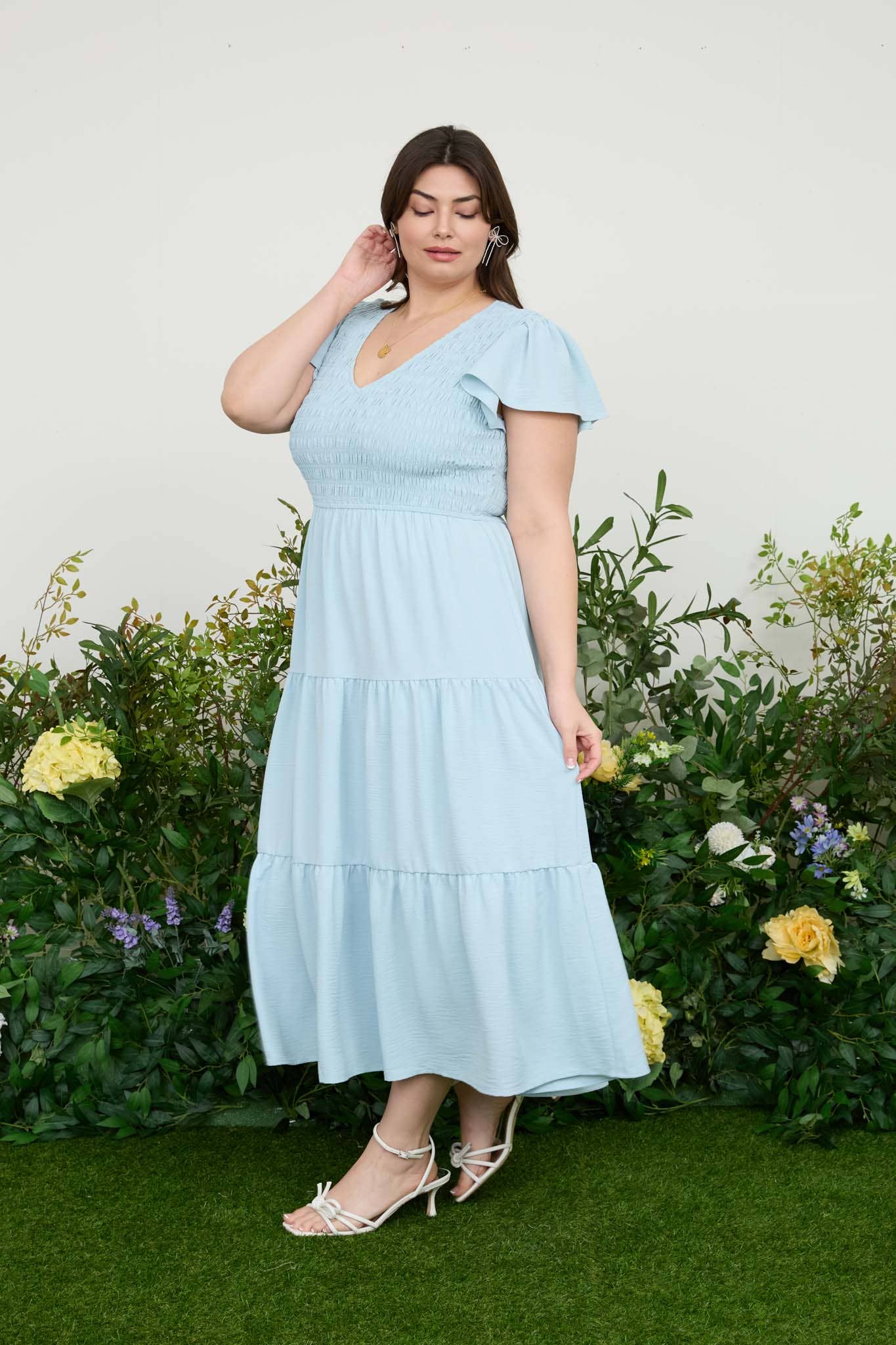 PLUS FLUTTER SLEEVE MIDI DRESS