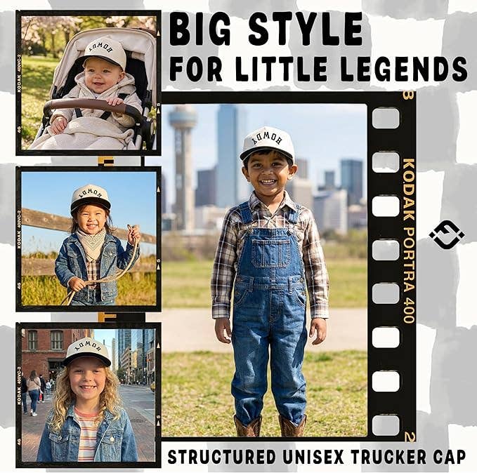 Kids 2-Tone Vintage Cap - Howdy (Upside Down) - Black/Beige