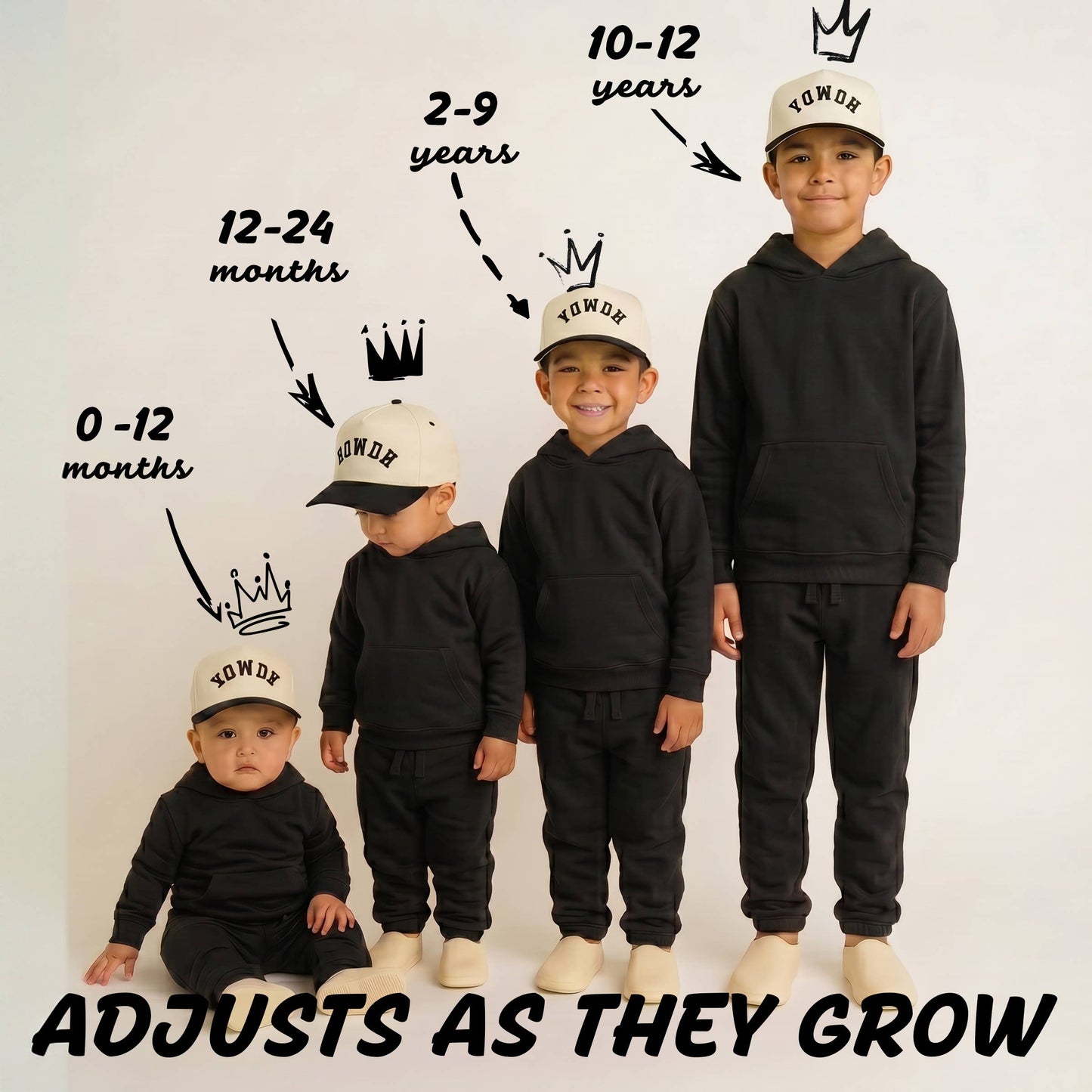 Kids 2-Tone Vintage Cap - Howdy (Upside Down) - Black/Beige
