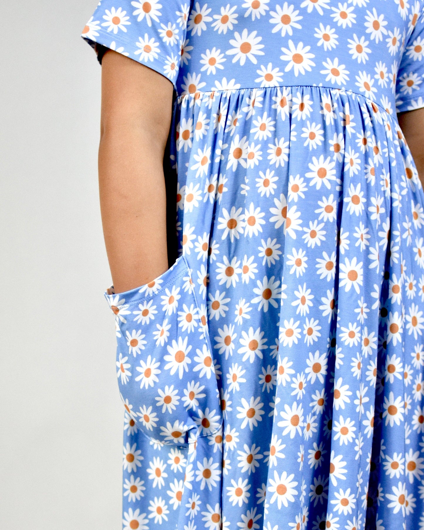 Bamboo Blue Daisy Twirl Dress with Pockets