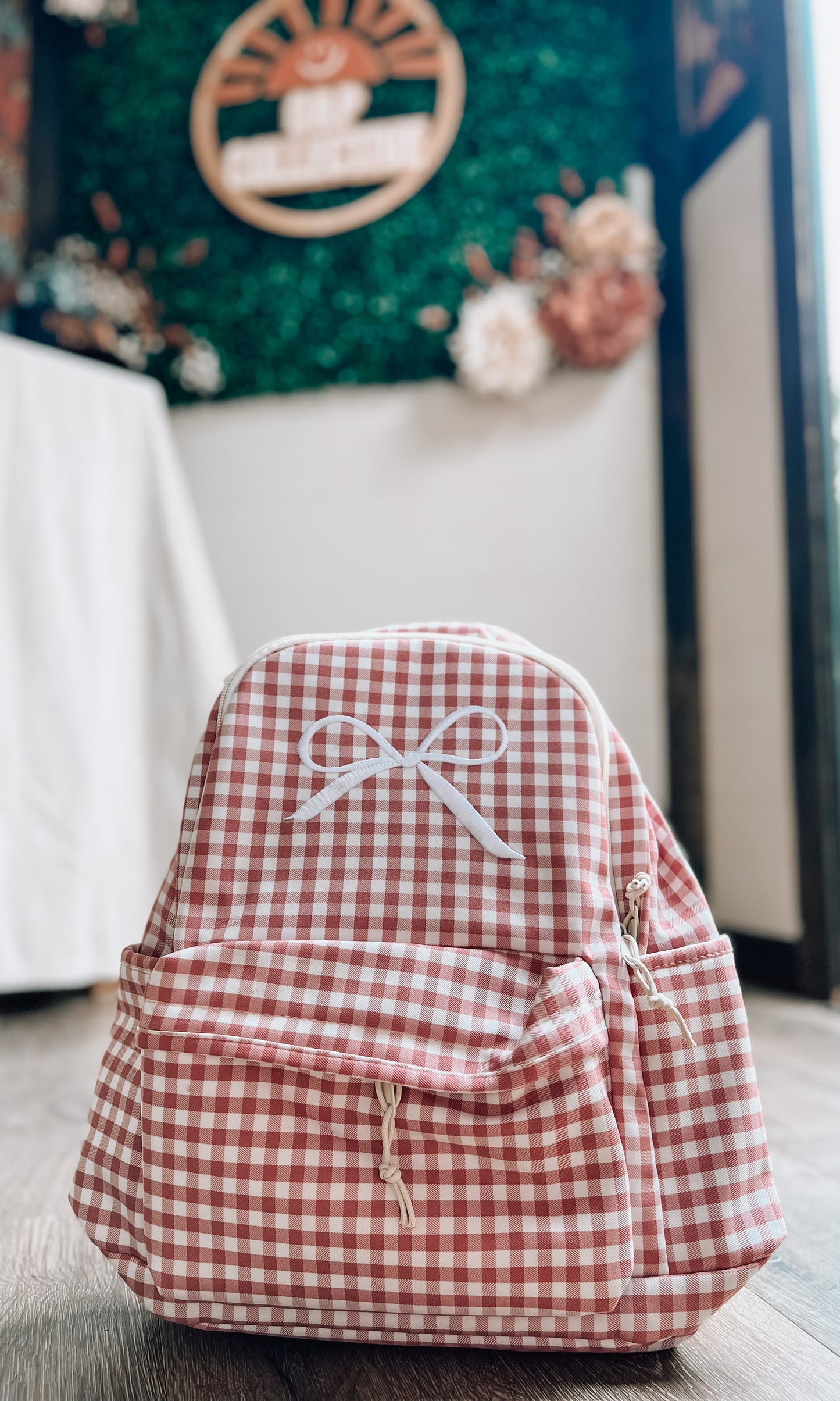 Pink bow Plaid Ruffle Girls Backpack for back to school