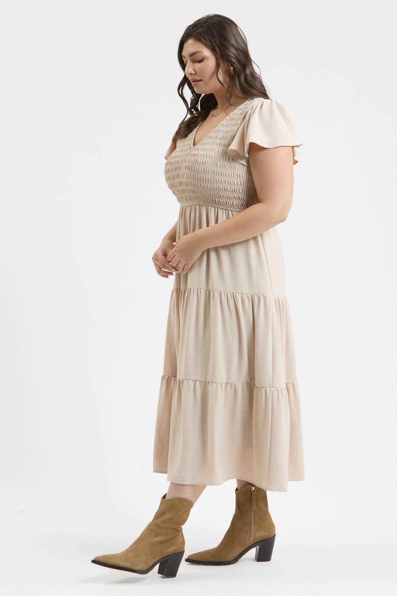 PLUS FLUTTER SLEEVE MIDI DRESS