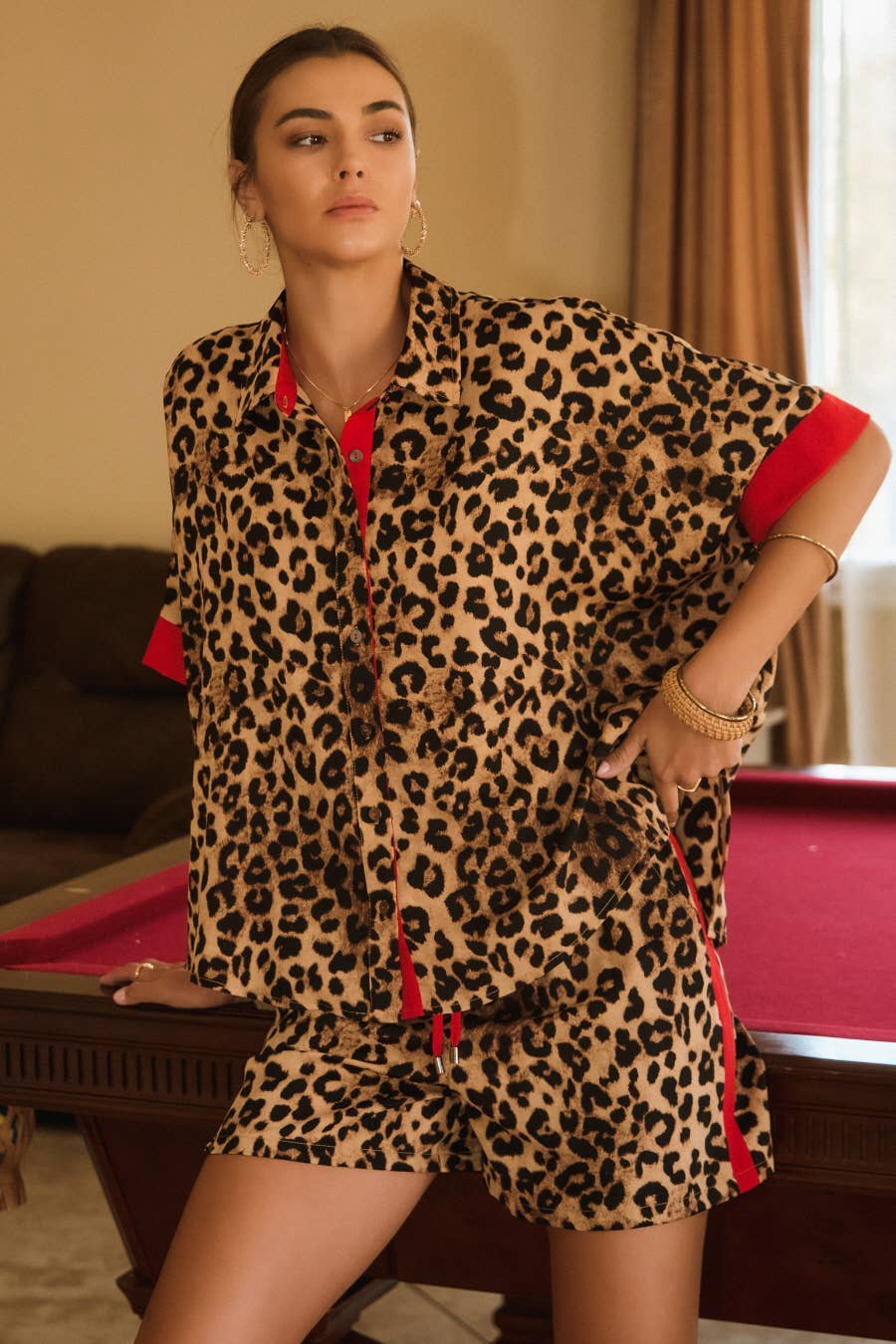 Plus Leopard Printed Shirt & Short Set