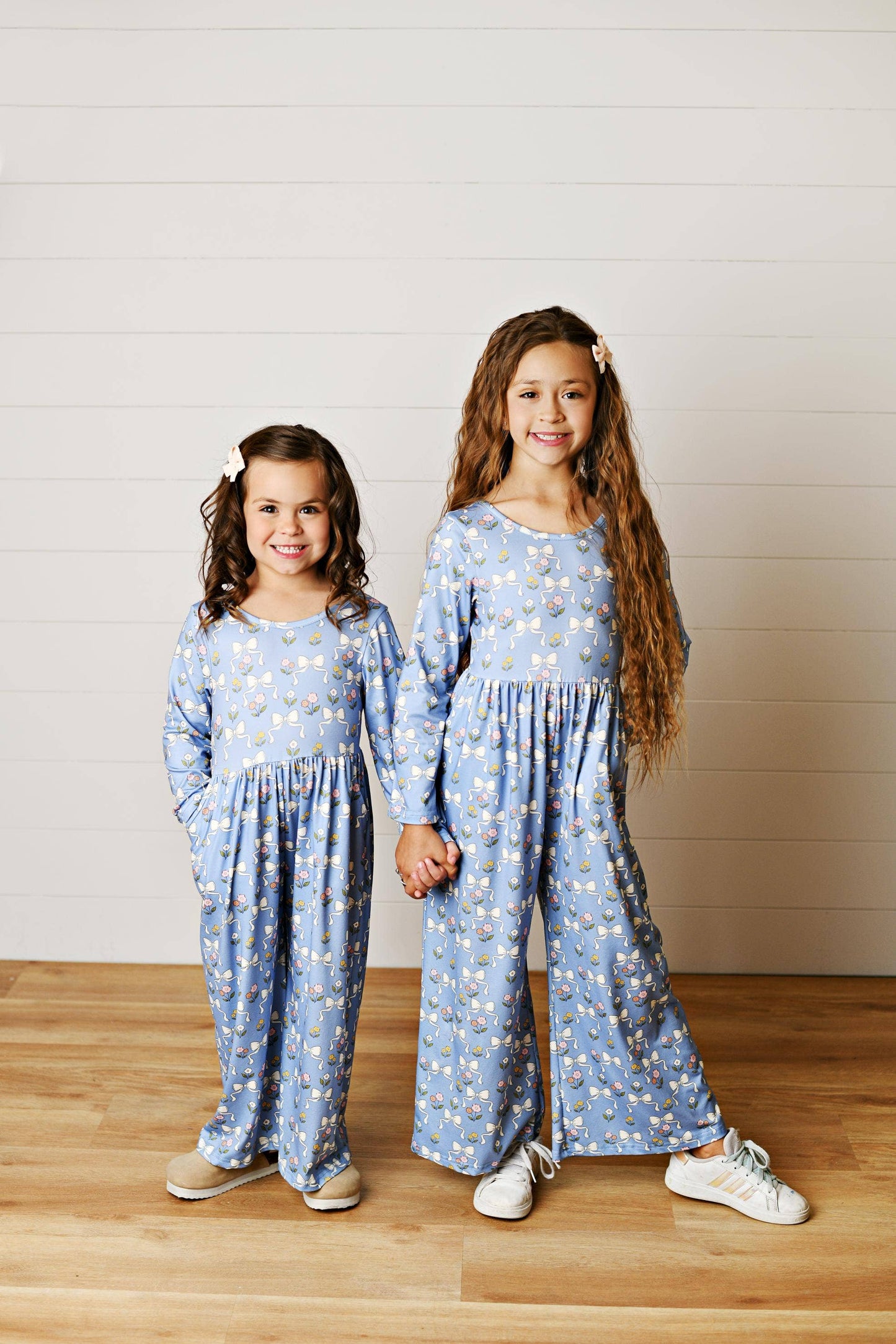 Kids Kelly Blue Coquette Bow Jumpsuit With Pockets